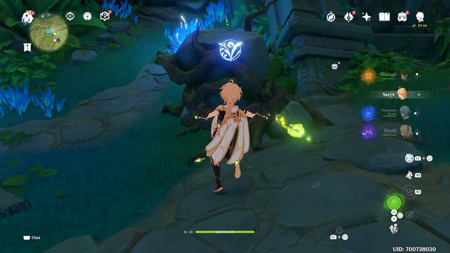 Use a Dendro ability on the Vine Rock here to unlock the Dendrogranum.  (Source: Screenshot game tips)