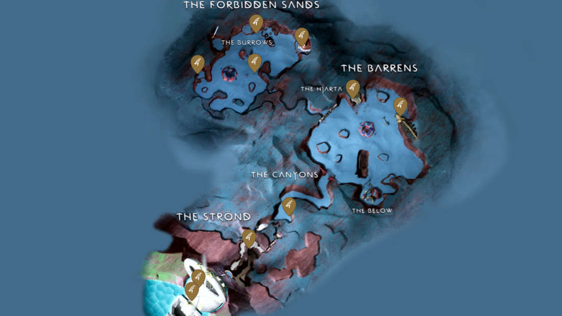 Map of Alfheim in God of War Ragnarök with locations of Odin's ravens