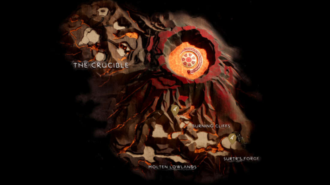 Map of Muspelheim in God of War Ragnarök with locations of Odin's ravens